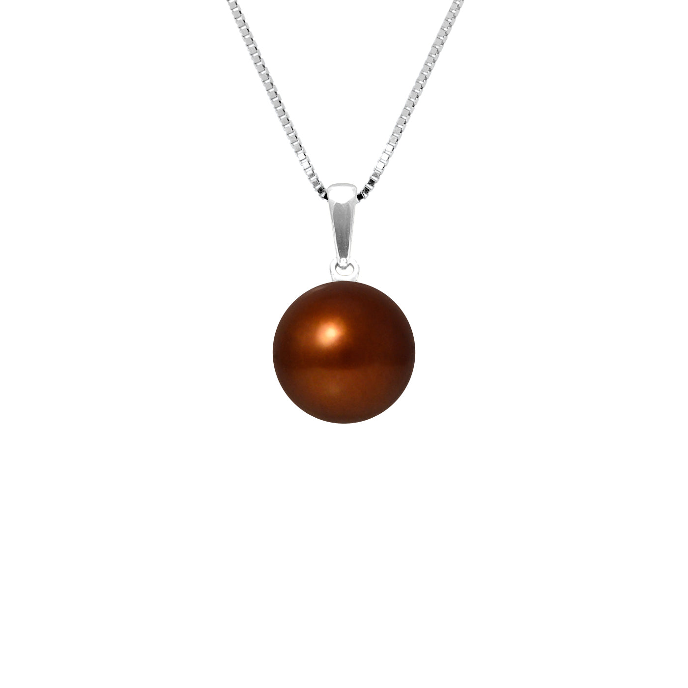 PERLINEA - Collier - Perle de Culture d'Eau Douce - Diamètre 9-10 mm Chocolat - Argent 925 Millièmes