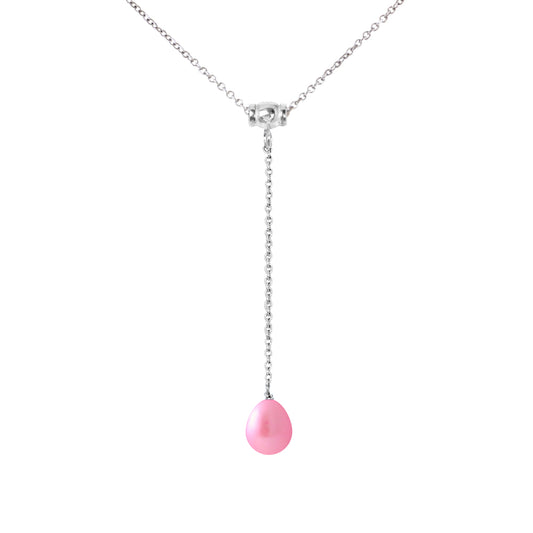 PERLINEA - Collier Cravate - Perle de Culture d'Eau Douce - Diamètre 9-10 mm Rose Fushia - Argent 925 Millièmes