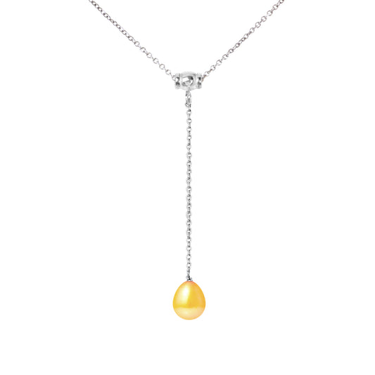 PERLINEA - Collier Cravate - Perle de Culture d'Eau Douce - Diamètre 9-10 mm Gold - Argent 925 Millièmes