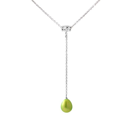 PERLINEA - Collier Cravate - Perle de Culture d'Eau Douce - Diamètre 9-10 mm Vert Tonic - Argent 925 Millièmes