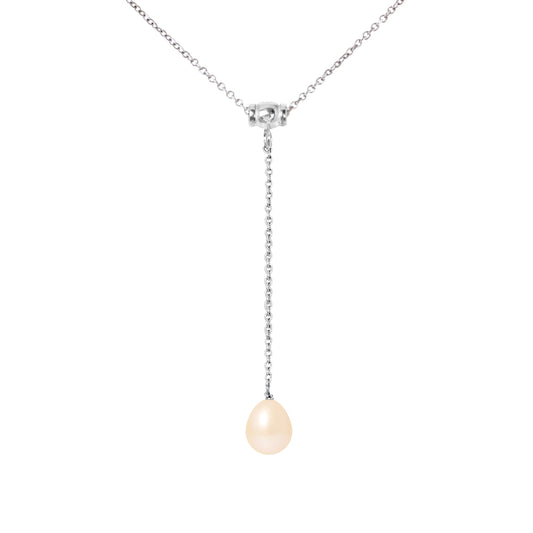 PERLINEA - Collier Cravate - Perle de Culture d'Eau Douce - Diamètre 9-10 mm Rose - Argent 925 Millièmes