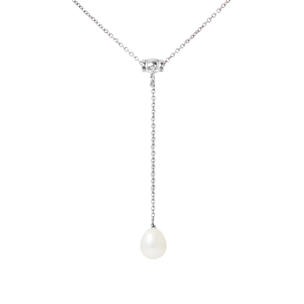 PERLINEA - Collier Cravate - Perle de Culture d'Eau Douce - Diamètre 9-10 mm Blanc - Argent 925 Millièmes