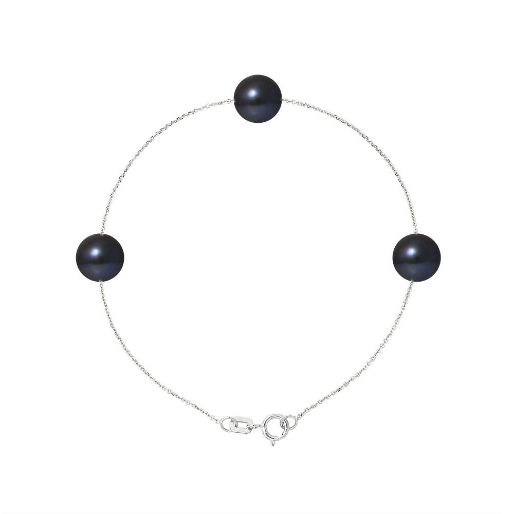 PERLINEA - Bracelet 3 Perles de Culture d'Eau Douce - Diamètre 7-8 mm Black Tahiti - Argent 925 Millièmes