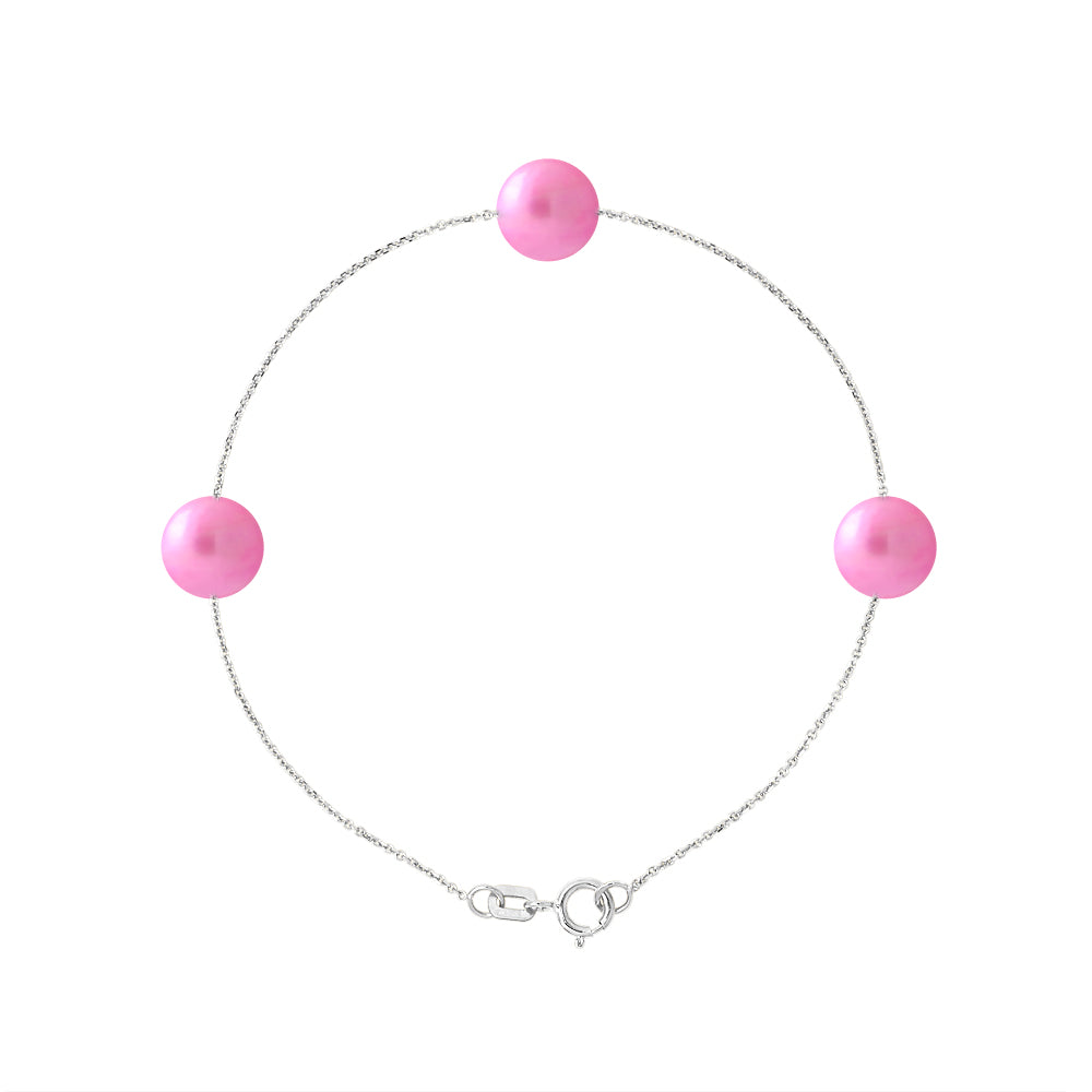 PERLINEA - Bracelet 3 Perles de Culture d'Eau Douce - Diamètre 7-8 mm Rose Fushia - Argent 925 Millièmes