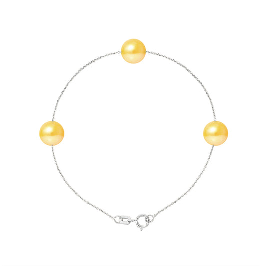 PERLINEA - Bracelet 3 Perles de Culture d'Eau Douce - Diamètre 7-8 mm Gold - Argent 925 Millièmes