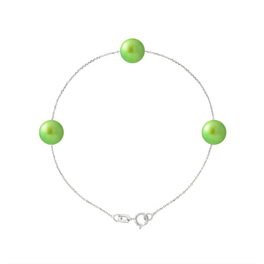 PERLINEA - Bracelet 3 Perles de Culture d'Eau Douce - Diamètre 7-8 mm Vert Tonic - Argent 925 Millièmes