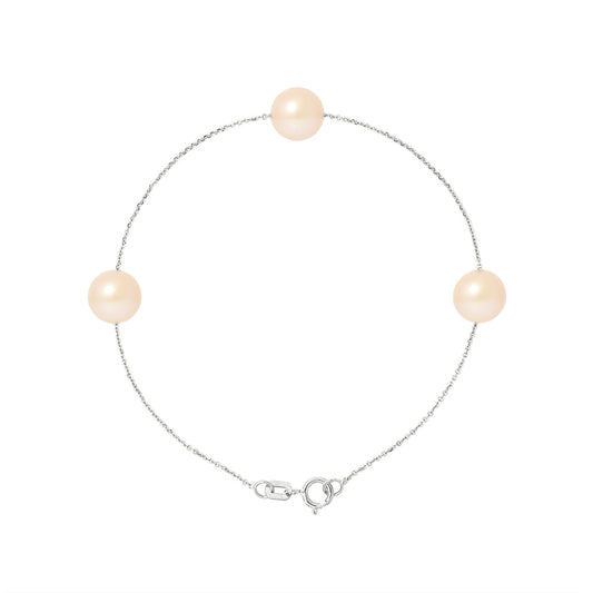 PERLINEA - Bracelet 3 Perles de Culture d'Eau Douce - Diamètre 7-8 mm Rose - Argent 925 Millièmes