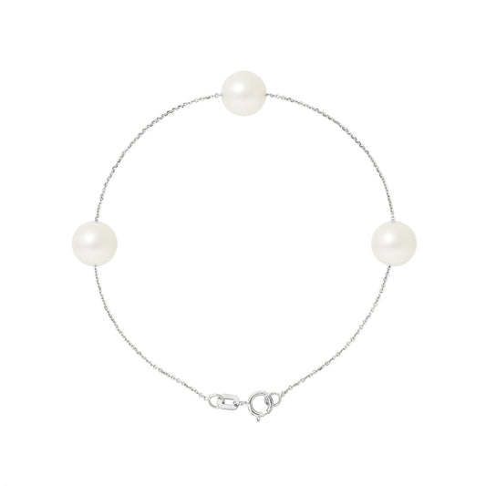 PERLINEA - Bracelet 3 Perles de Culture d'Eau Douce - Diamètre 7-8 mm Blanc - Argent 925 Millièmes