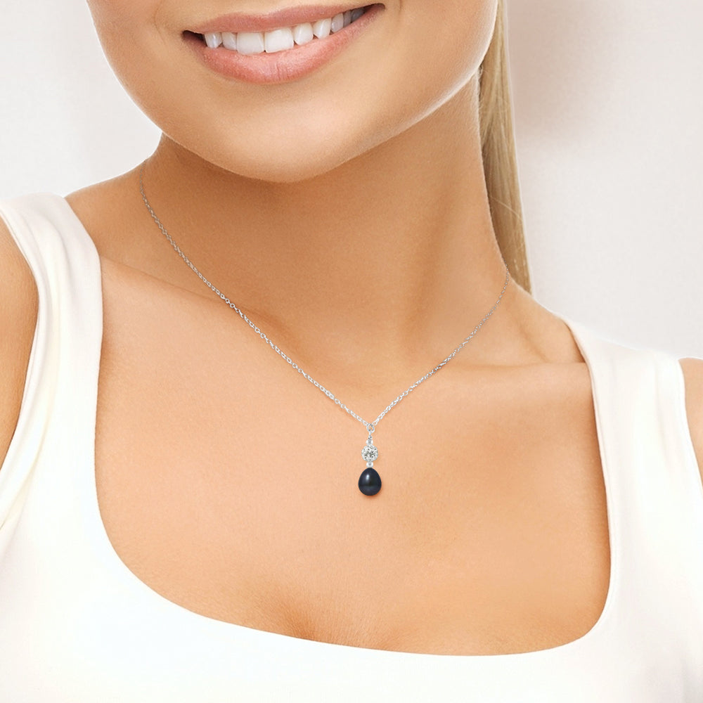 PERLINEA - Collier - Perle de Culture d'Eau Douce - Diamètre 8-9 mm Black Tahiti - Argent 925 Millièmes