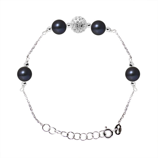 PERLINEA - Bracelet 4 Perles de Culture d'Eau Douce - Diamètre 6-7 mm Black Tahiti - Argent 925 Millièmes