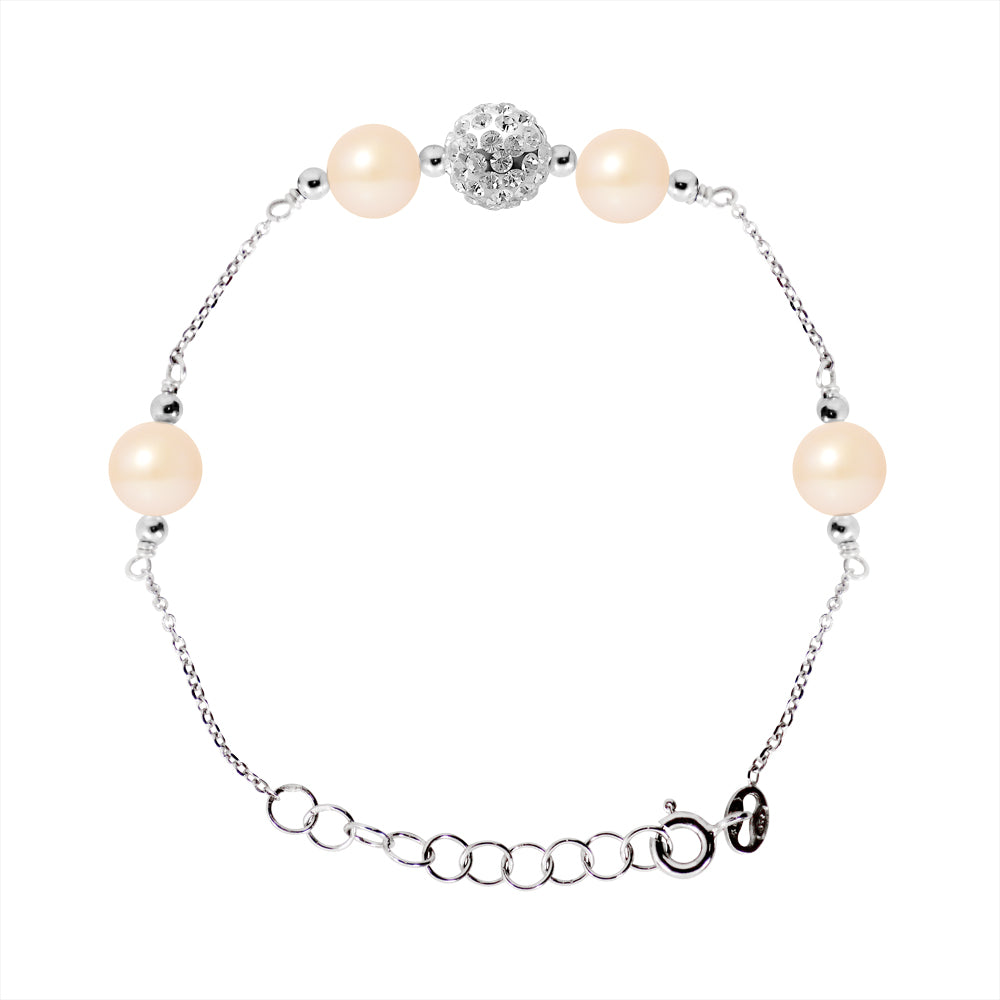 PERLINEA - Bracelet 4 Perles de Culture d'Eau Douce - Diamètre 6-7 mm Rose - Argent 925 Millièmes