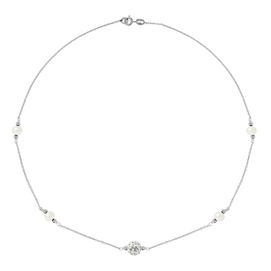 PERLINEA - Collier CRISTAL Perles de Culture d'Eau Douce - Diamètre 5-6 mm Blanc Cristal - Argent 925 Millièmes