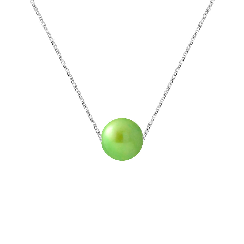 PERLINEA - Collier Véritable - Perle de Culture d'Eau Douce - Diamètre 8-9 mm Vert Tonic - Argent 925 Millièmes