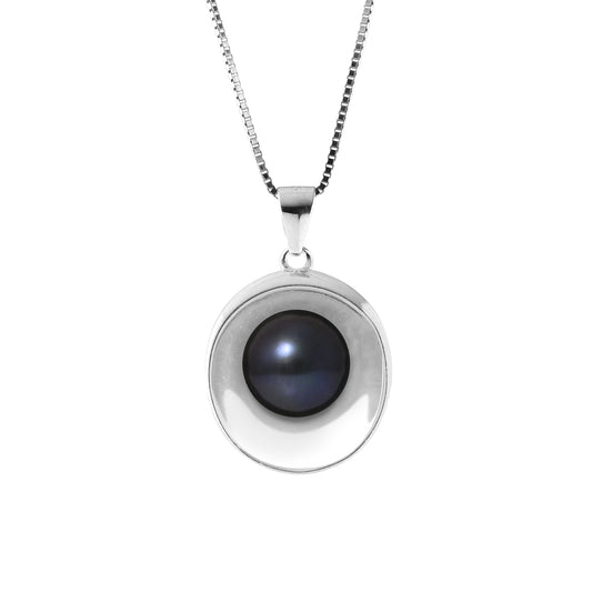 PERLINEA - Collier Moon - Perle de Culture d'Eau Douce - Diamètre 9-10 mm Black Tahiti - Argent 925 Millièmes