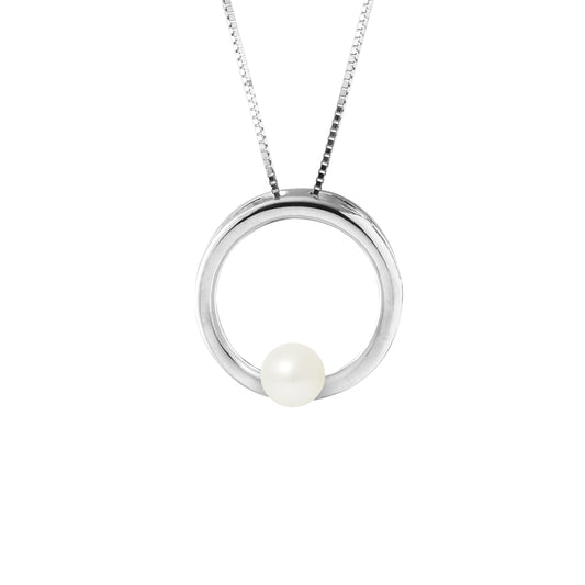 PERLINEA - Collier Cercle - Perle de Culture d'Eau Douce Ronde 6-7 mm Blanc - Argent 925 Millièmes