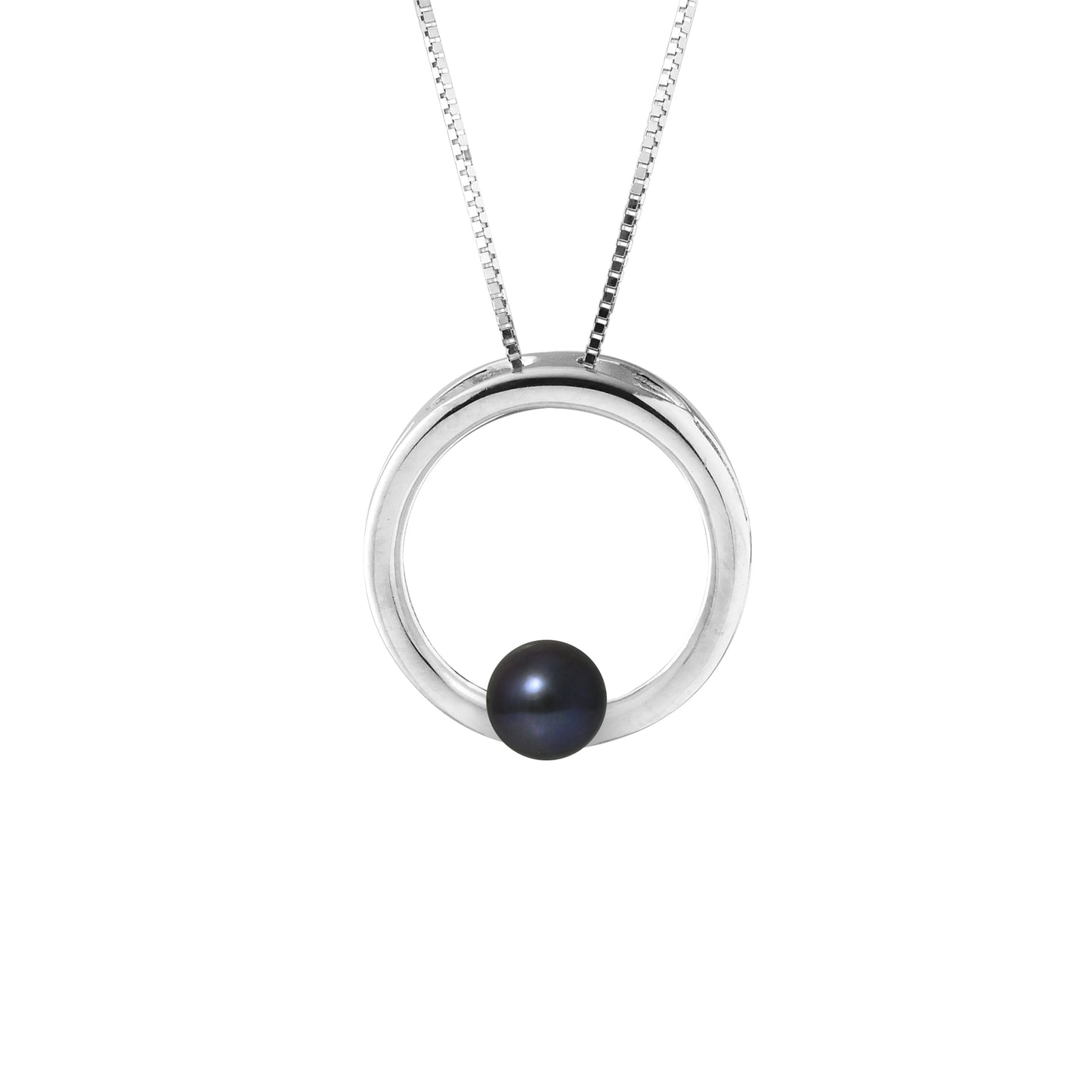 PERLINEA - Collier Cercle - Perle de Culture d'Eau Douce - Diamètre 6-7 mm  Black Tahiti - Argent 925 Millièmes