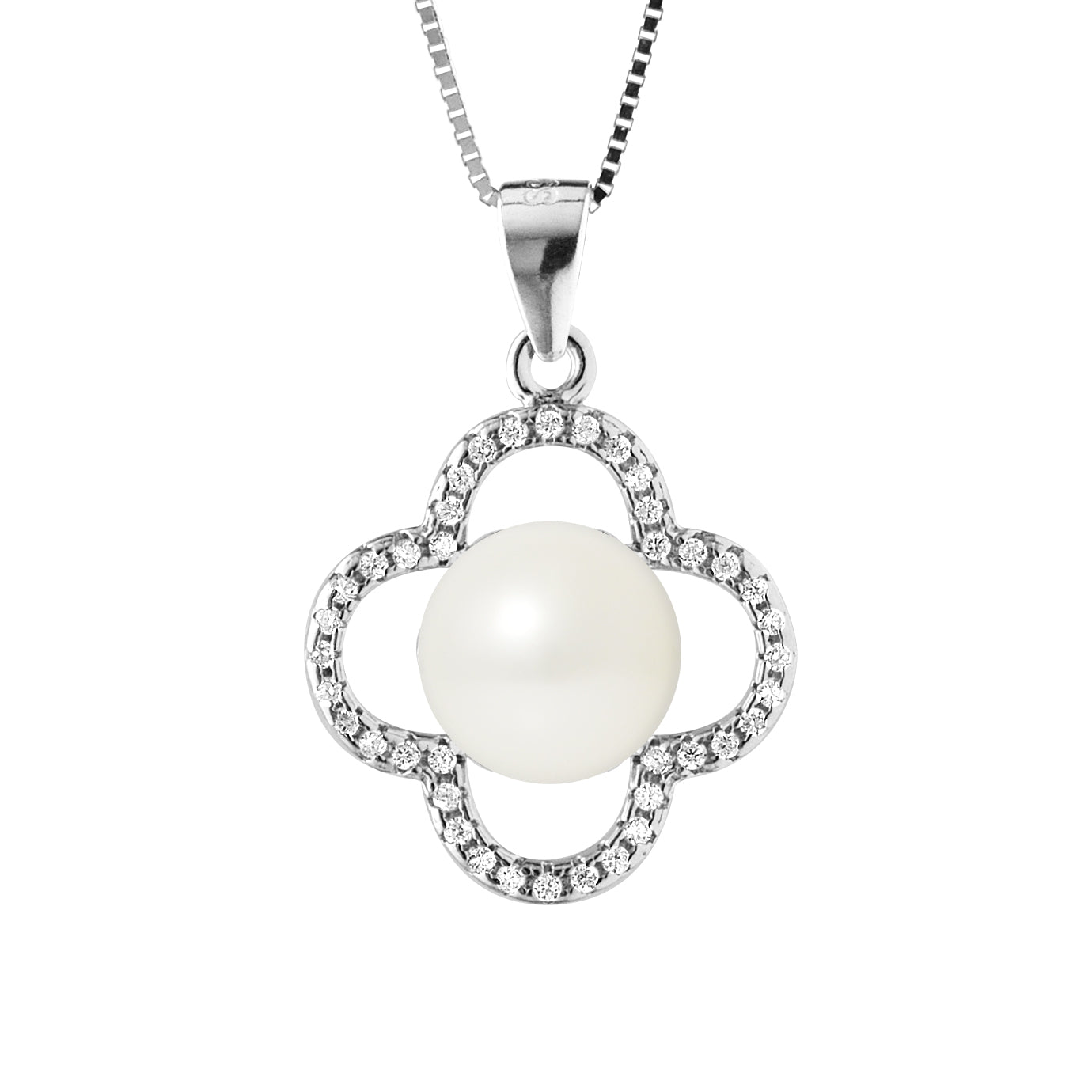 PERLINEA - Collier Trèfle - Perle de Culture d'Eau Douce - Diamètre 9-10 mm Blanc - Argent 925 Millièmes