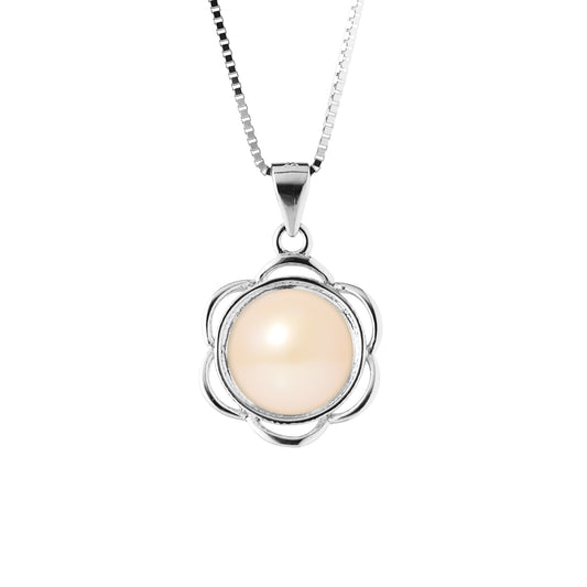 PERLINEA - Collier Fleur - Perle de Culture d'Eau Douce Rose Bouton 8-9 mm - Argent 925 Millièmes