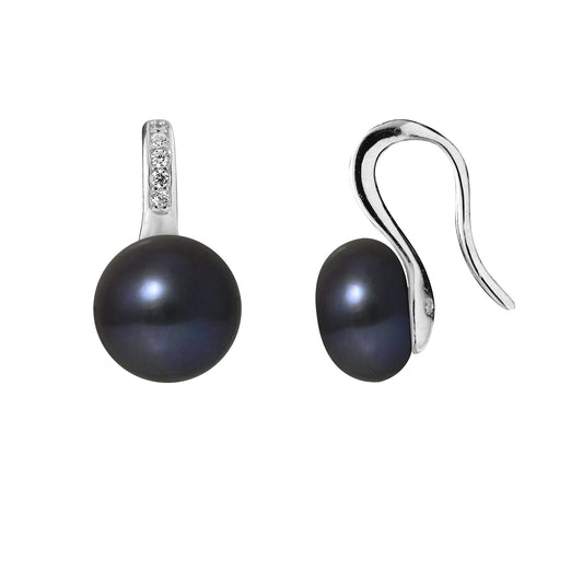 PERLINEA - Boucles d'Oreilles - Joaillerie Perles de Culture d'Eau Douce Black Tahiti - Argent 925 Millièmes