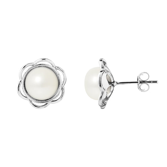 PERLINEA - Boucles d'Oreilles - Fleur Perles de Culture d'Eau Douce Blanc - Argent 925 Millièmes