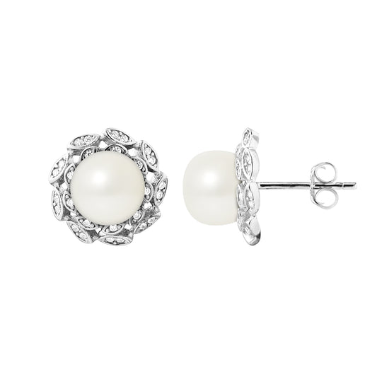 PERLINEA - Boucles d'Oreilles - Corolle Perles de Culture d'Eau Douce Blanc - Argent 925 Millièmes