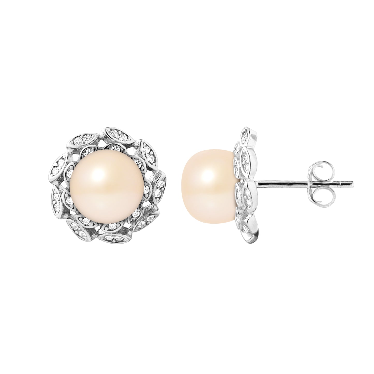 PERLINEA - Boucles d'Oreilles - Corolle Perles de Culture d'Eau Douce  Rose - Argent 925 Millièmes