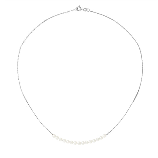 PERLINEA - Collier - Perles de Culture d'Eau Douce - Diamètre 3-4 mm Blanc - Or Blanc