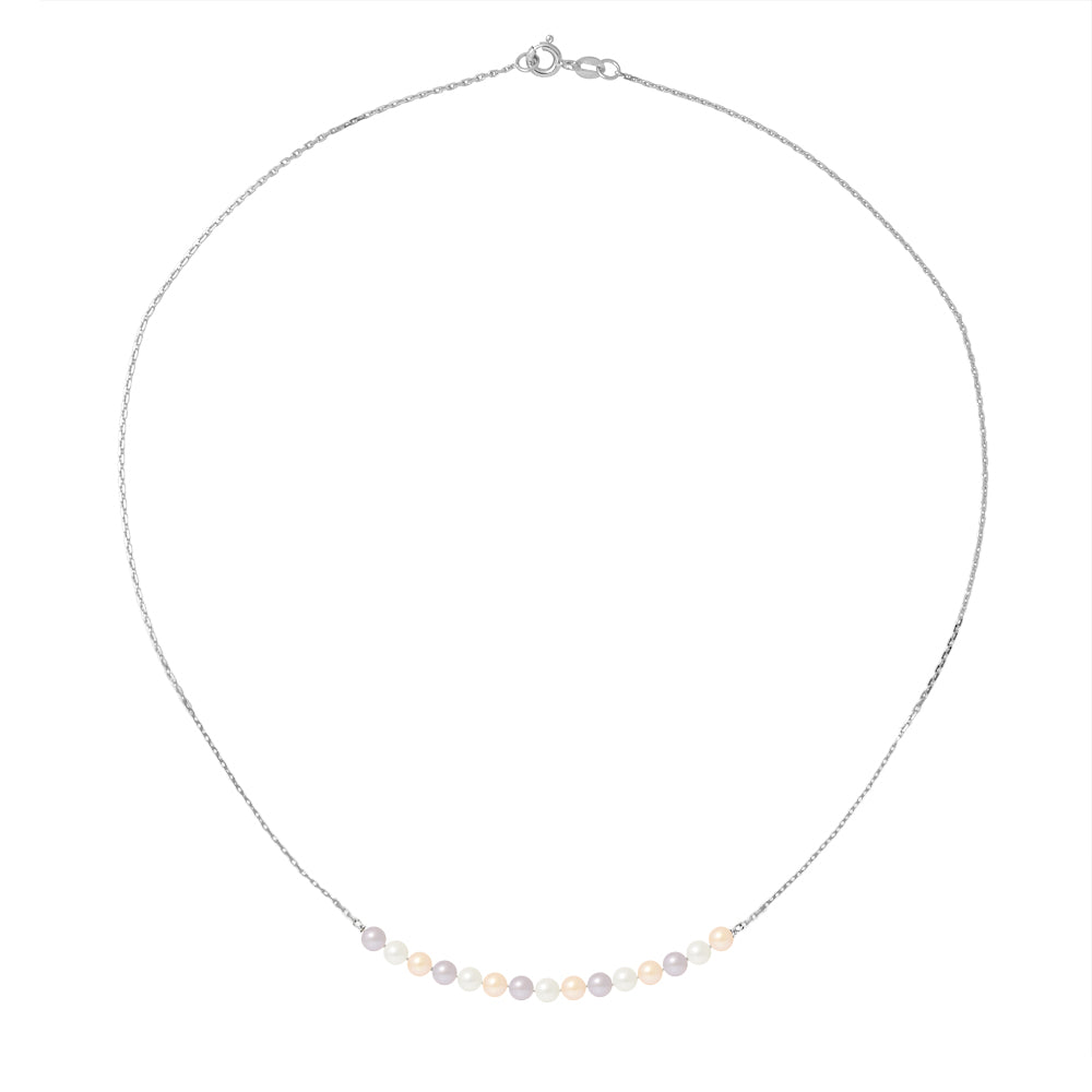 PERLINEA - Collier - Perles de Culture d'Eau Douce - Diamètre 3-4 mm Multicolore - Or Blanc