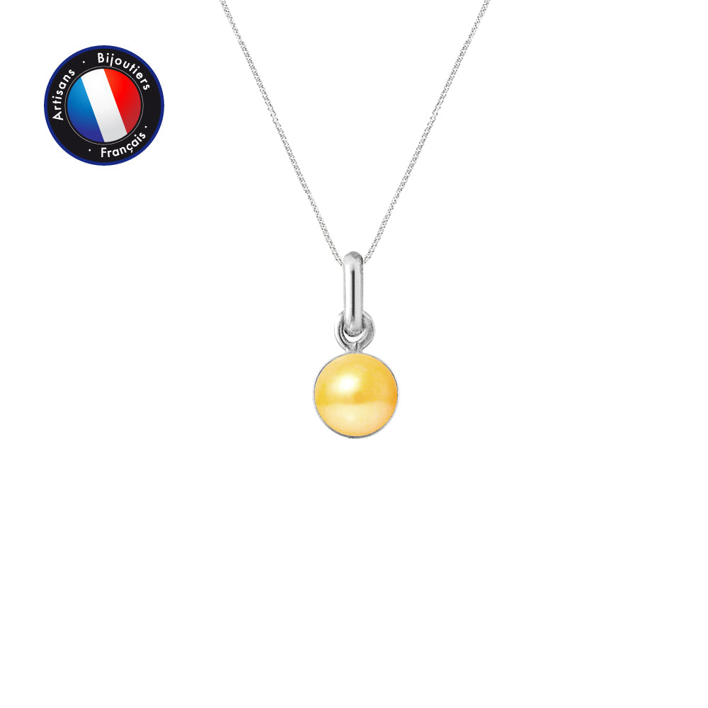 PERLINEA - Pendentif Bélière - Perle de Culture d'Eau Douce - Bouton Diamètre 6-7 mm Gold - Or Blanc