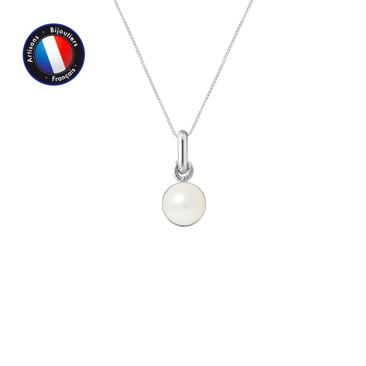 PERLINEA - Pendentif Bélière- Perle de Culture d'Eau Douce - Bouton Diamètre 6-7 mm Blanc - Or Blanc