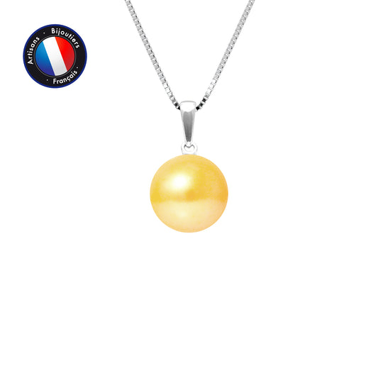 PERLINEA - Pendentif - Perle de Culture d'Eau Douce - Bouton Diamètre 9-10 mm Gold - Or Blanc