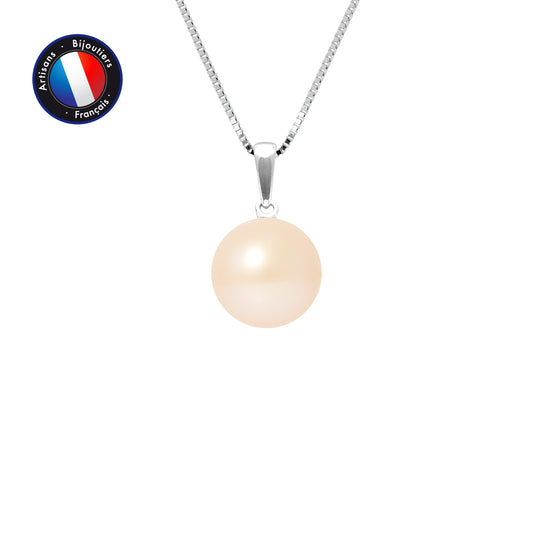 PERLINEA - Pendentif - Perle de Culture d'Eau Douce - Bouton Diamètre 9-10 mm Rose - Or Blanc