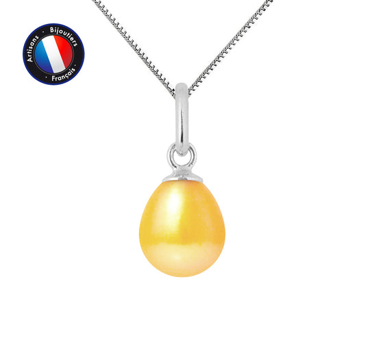 PERLINEA - Pendentif - Perle de Culture d'Eau Douce - Bouton Diamètre 7-8 mm Gold - Or Blanc