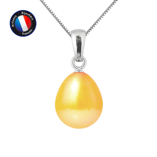 PERLINEA - Pendentif - Perle de Culture d'Eau Douce - Bouton Diamètre 9-10 mm Gold - Or Blanc