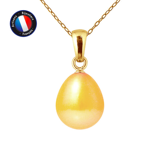 PERLINEA - Pendentif - Perle de Culture d'Eau Douce - Bouton Diamètre 9-10 mm Gold - Or Jaune