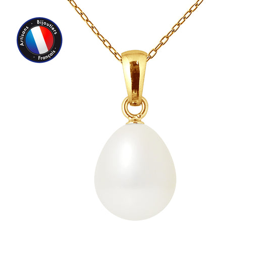 PERLINEA - Pendentif - Perle de Culture d'Eau Douce - Poire Diamètre 9-10 mm Blanc - Or Jaune