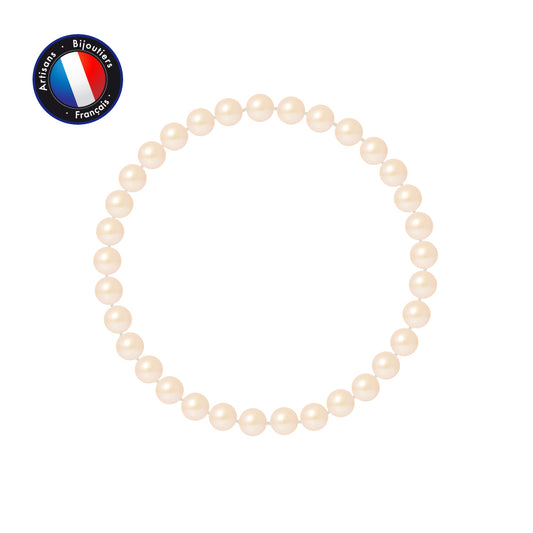 PERLINEA - Bracelet Porte Bonheur - Perle d'Eau Douce - Ronde 5-6 mm Rose