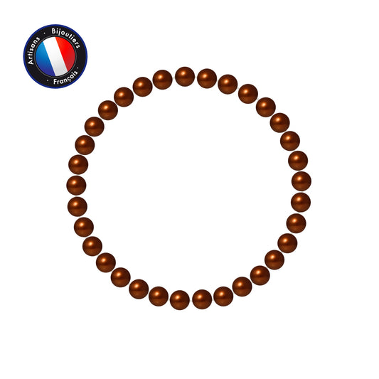 PERLINEA - Bracelet Porte Bonheur - Perle d'Eau Douce - Ronde 5-6 mm Chocolat