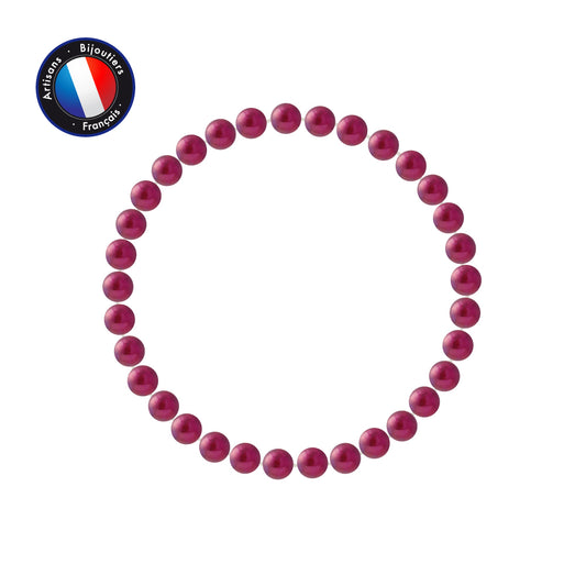 PERLINEA - Bracelet Porte Bonheur - Perle d'Eau Douce - Ronde 5-6 mm Rouge Cerise