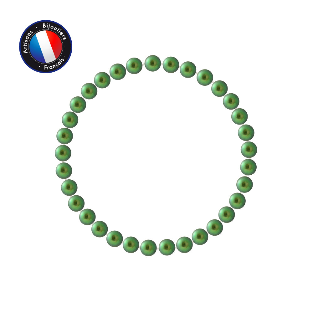 PERLINEA - Bracelet Porte Bonheur - Perle d'Eau Douce - Ronde 5-6 mm Vert Intense