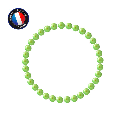 PERLINEA - Bracelet Porte Bonheur - Perle d'Eau Douce - Ronde 5-6 mm Vert Tonic