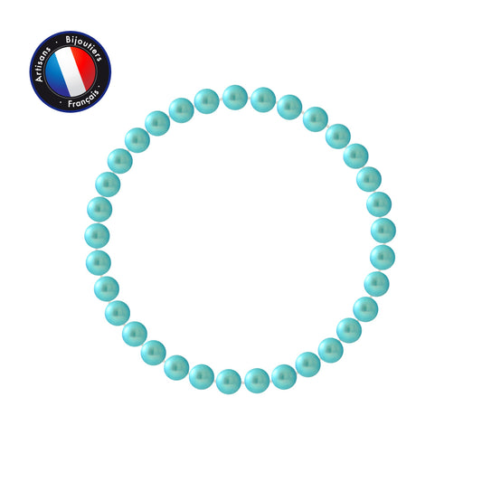 PERLINEA - Bracelet Porte Bonheur - Perle d'Eau Douce - Ronde 5-6 mm Bleu Turquoise