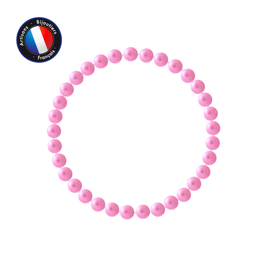 PERLINEA - Bracelet Porte Bonheur - Perle d'Eau Douce - Ronde 5-6 mm Rose Fushia