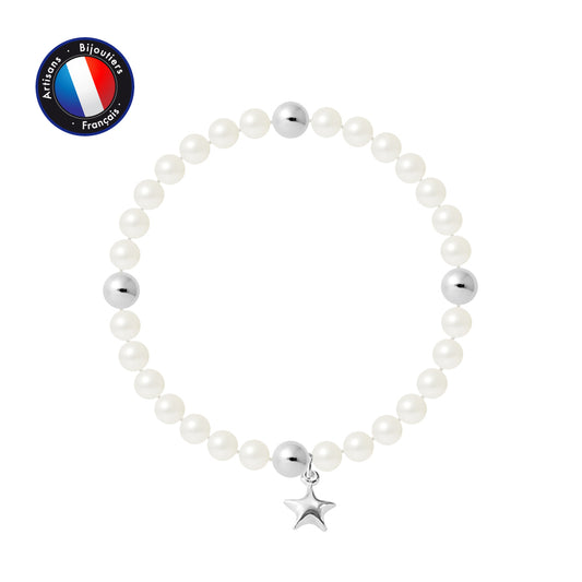 PERLINEA - Bracelet Porte Bonheur - Perle d'Eau Douce - Ronde 5-6 mm Blanc