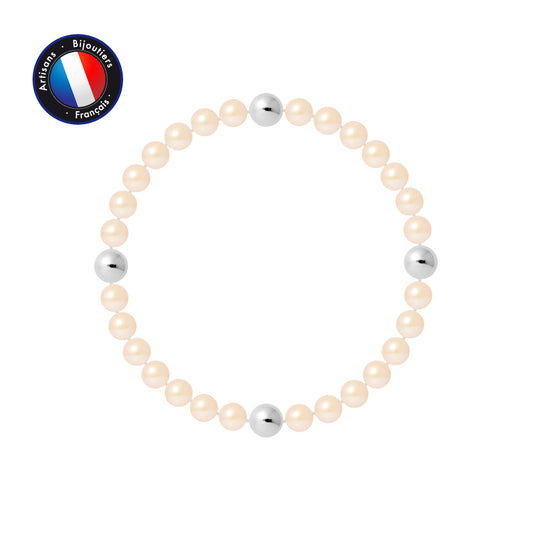 PERLINEA - Bracelet Porte Bonheur - Perle d'Eau Douce - Ronde 5-6 mm Rose