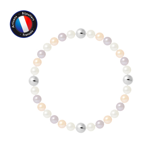 PERLINEA - Bracelet Porte Bonheur - Perle d'Eau Douce - Ronde 5-6 mm Multicolore