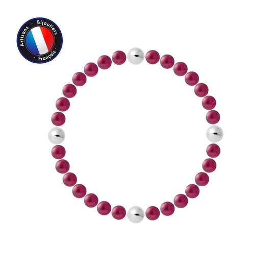 PERLINEA - Bracelet Porte Bonheur - Perle d'Eau Douce - Ronde 5-6 mm Rouge Cerise