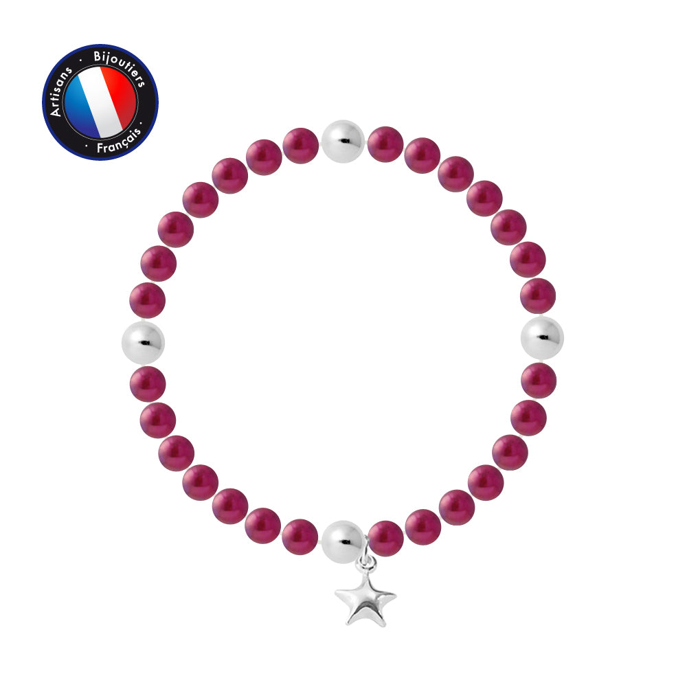 PERLINEA - Bracelet Porte Bonheur - Perle d'Eau Douce - Ronde 5-6 mm Rouge Cerise