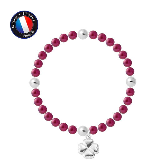 PERLINEA - Bracelet Porte Bonheur - Perle d'Eau Douce - Ronde 5-6 mm Rouge Cerise