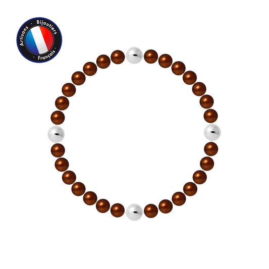 PERLINEA - Bracelet Porte Bonheur - Perle d'Eau Douce - Ronde 5-6 mm Chocolat